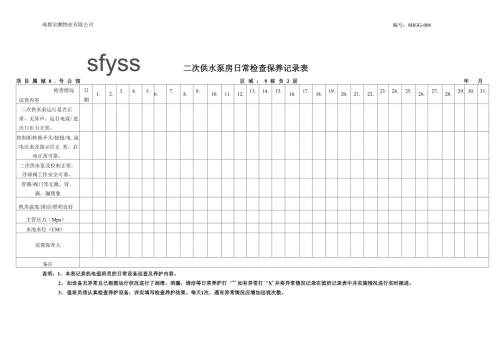 二次供水泵房日常检查保养记录表06.docx