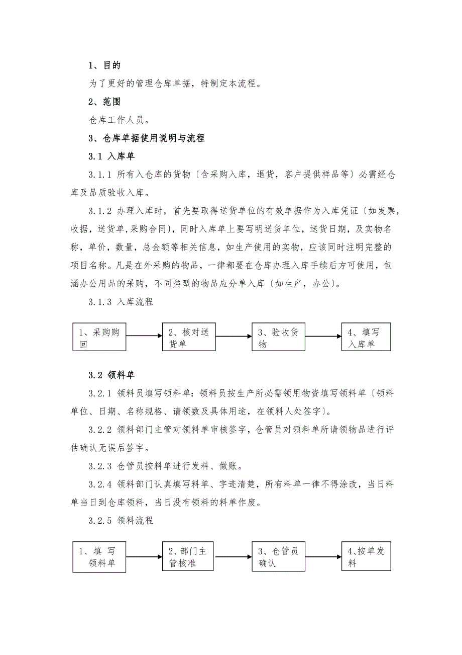 仓库单据管理规定仓库常用单据的使用说明与工作流程.doc_第2页