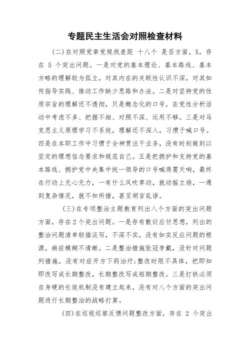 专题民主生活会对照检查材料.doc