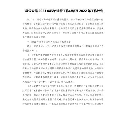 县公安局2021年政治建警工作总结及2022年工作计划.docx
