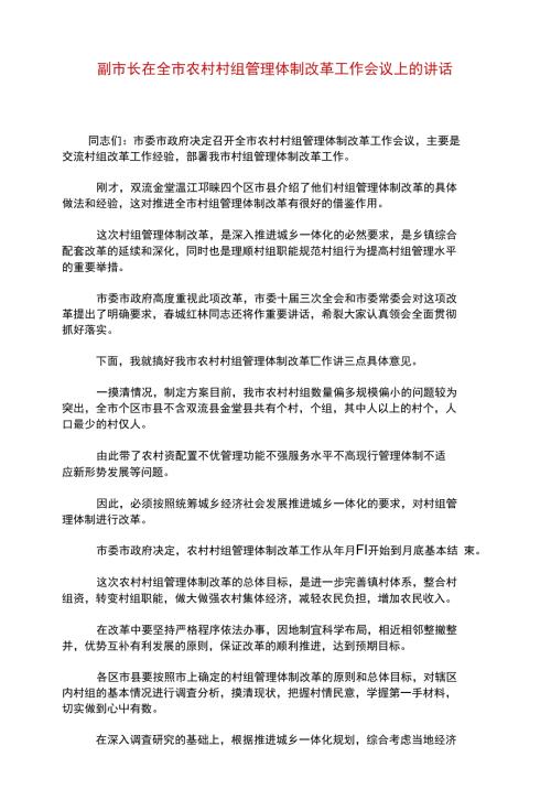 副市长在全市农村村组管理体制改革工作会议上的讲话.doc