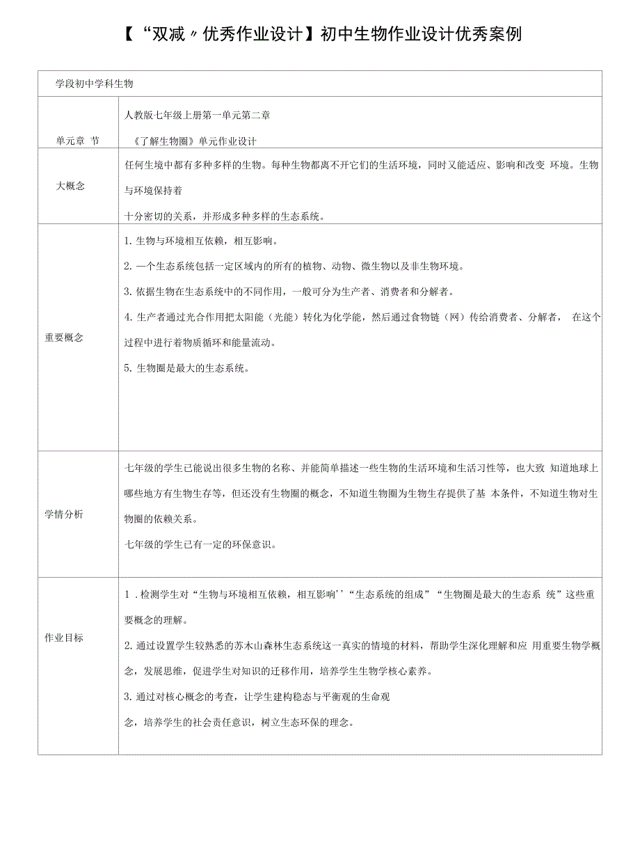 双减优秀作业设计初中生物作业设计优秀案例两篇.docx_第1页
