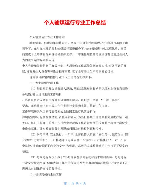 个人输煤运行专业工作总结.doc