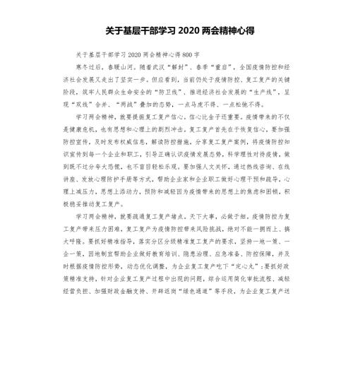 关于基层干部学习2020两会精神心得.docx