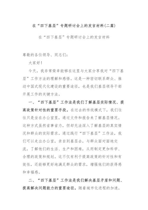 在四下基层专题研讨会上的发言材料二篇.docx
