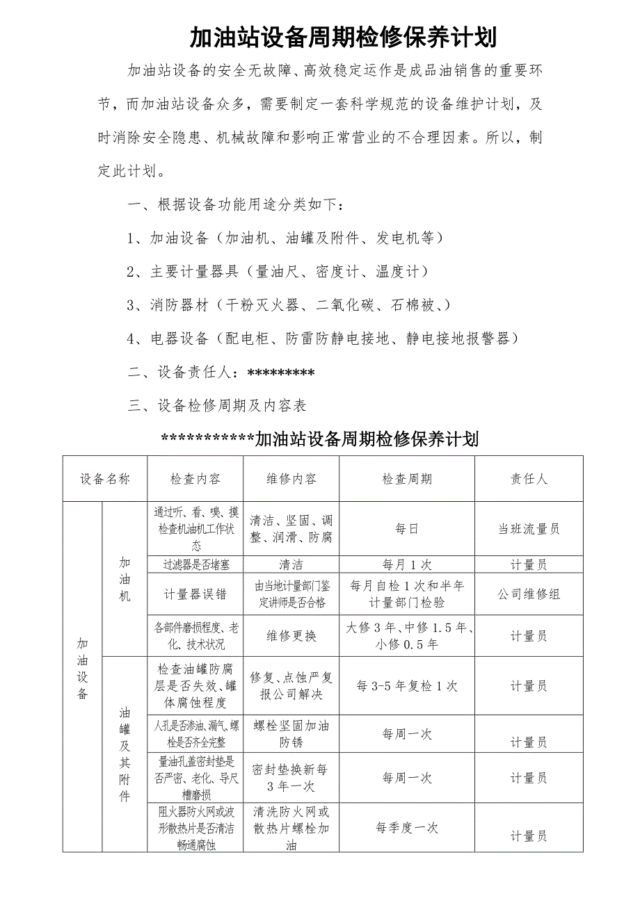 加油站设备周期检修保养计划.doc_第1页