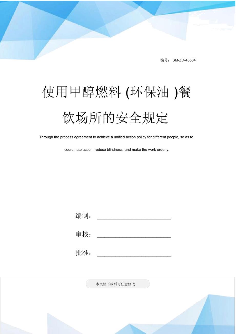 使用甲醇燃料环保油餐饮场所的安全规定.doc_第1页