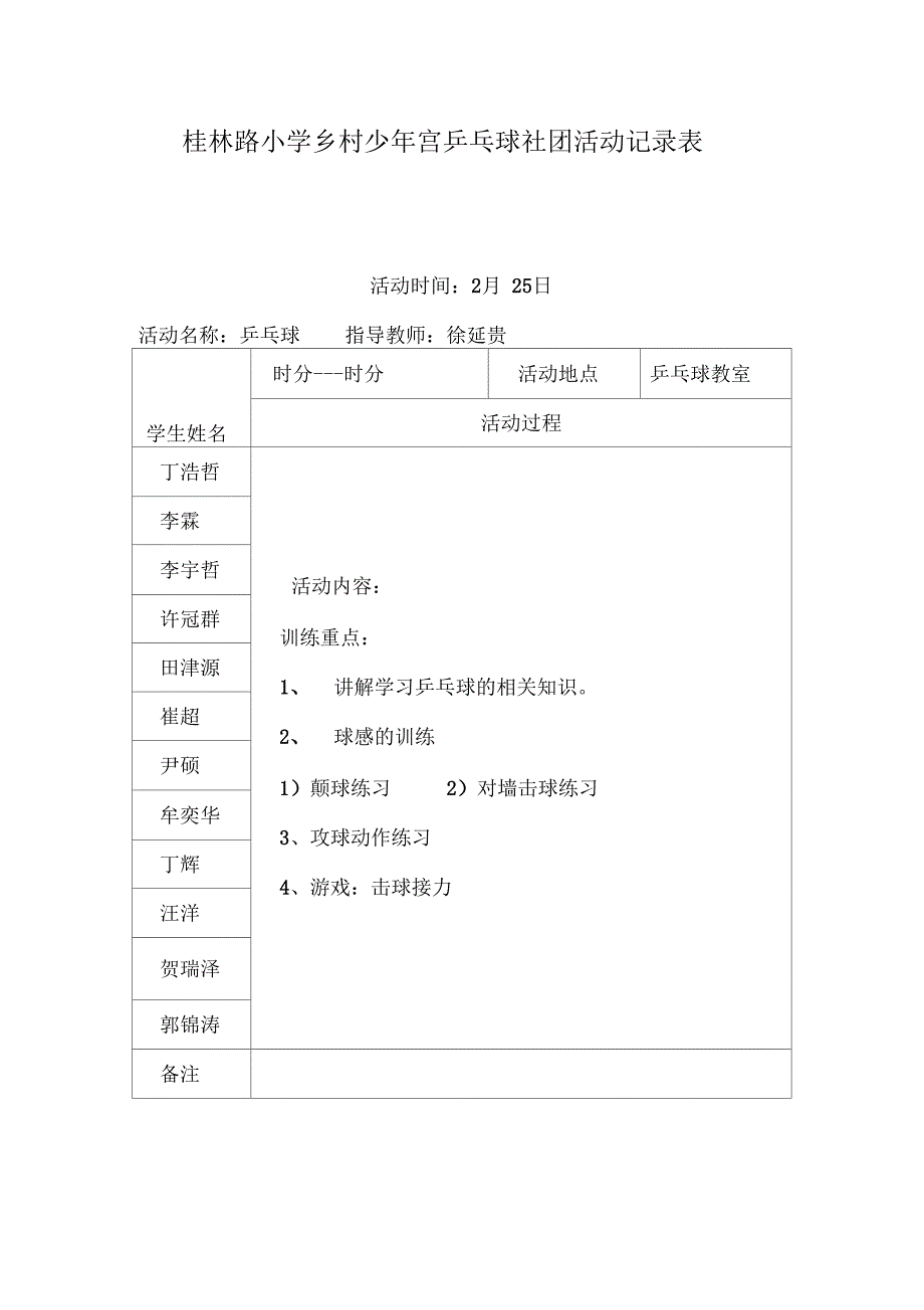 乡村少年宫乒乓球活动记录.docx_第1页