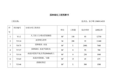 园林绿化工程预算书.doc