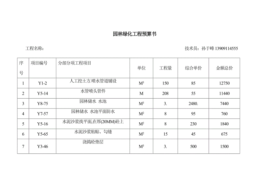园林绿化工程预算书.doc_第1页