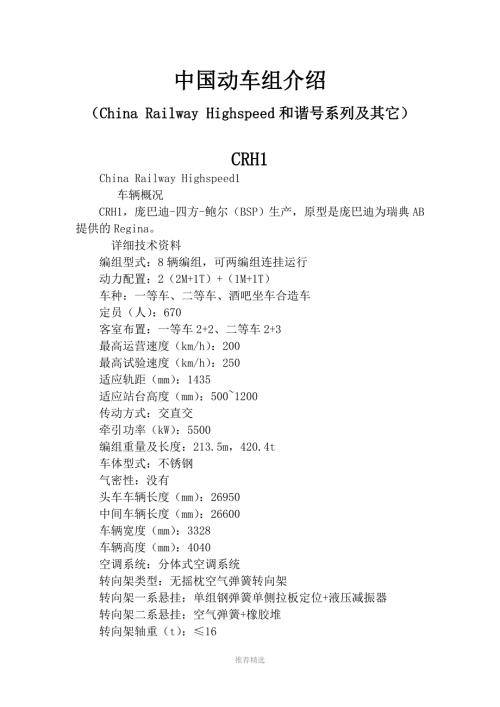 中国动车组介绍.doc