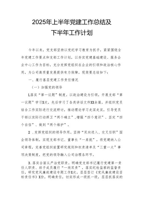 2025年上半年《党建工作总结》及下半年工作计划（4份）.docx