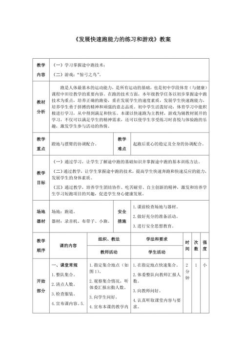 发展快速跑能力的练习和游戏教案.doc