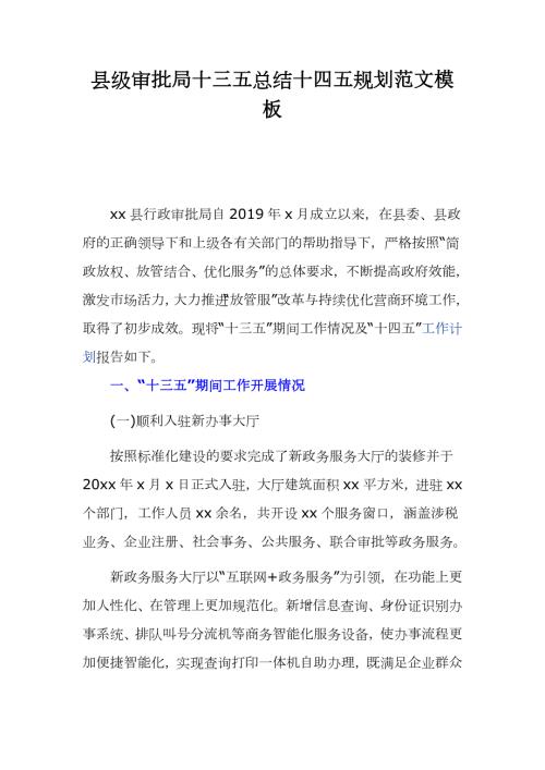 县级审批局十三五总结十四五规划范文模板.docx
