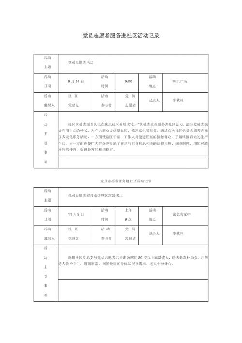 党员志愿者服务进社区活动.doc