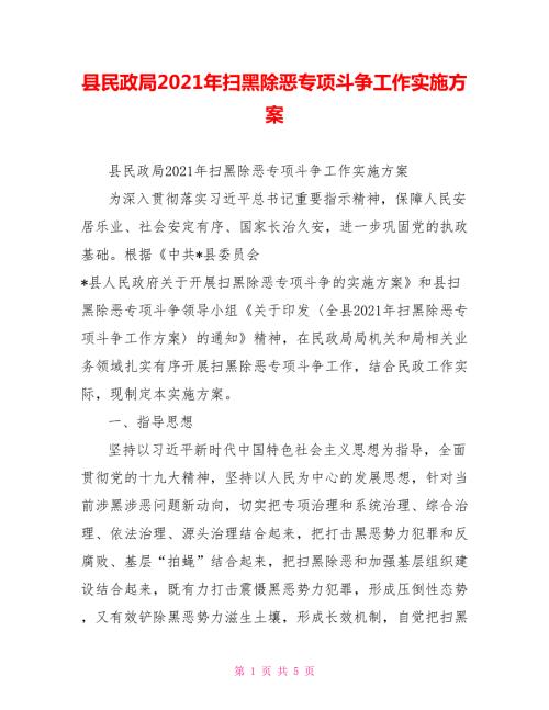 县民政局2021年扫黑除恶专项斗争工作实施方案.doc