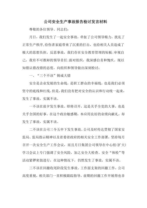 公司安全生产事故报告检讨发言材料.doc