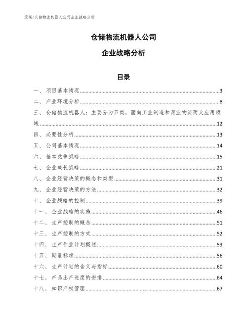 仓储物流机器人公司企业战略分析参考.docx