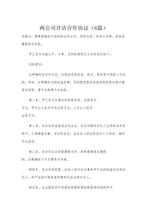 两公司开店合作协议（6篇）.docx
