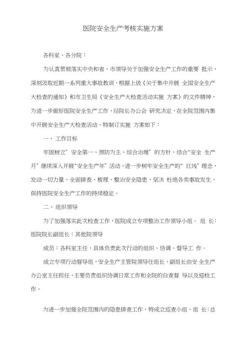 医院安全生产考核实施方案完整版.doc