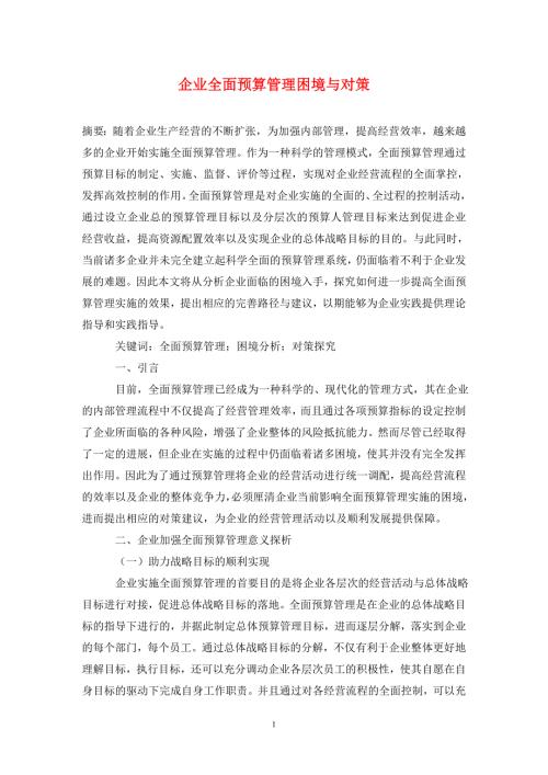 企业全面预算管理困境与对策.doc