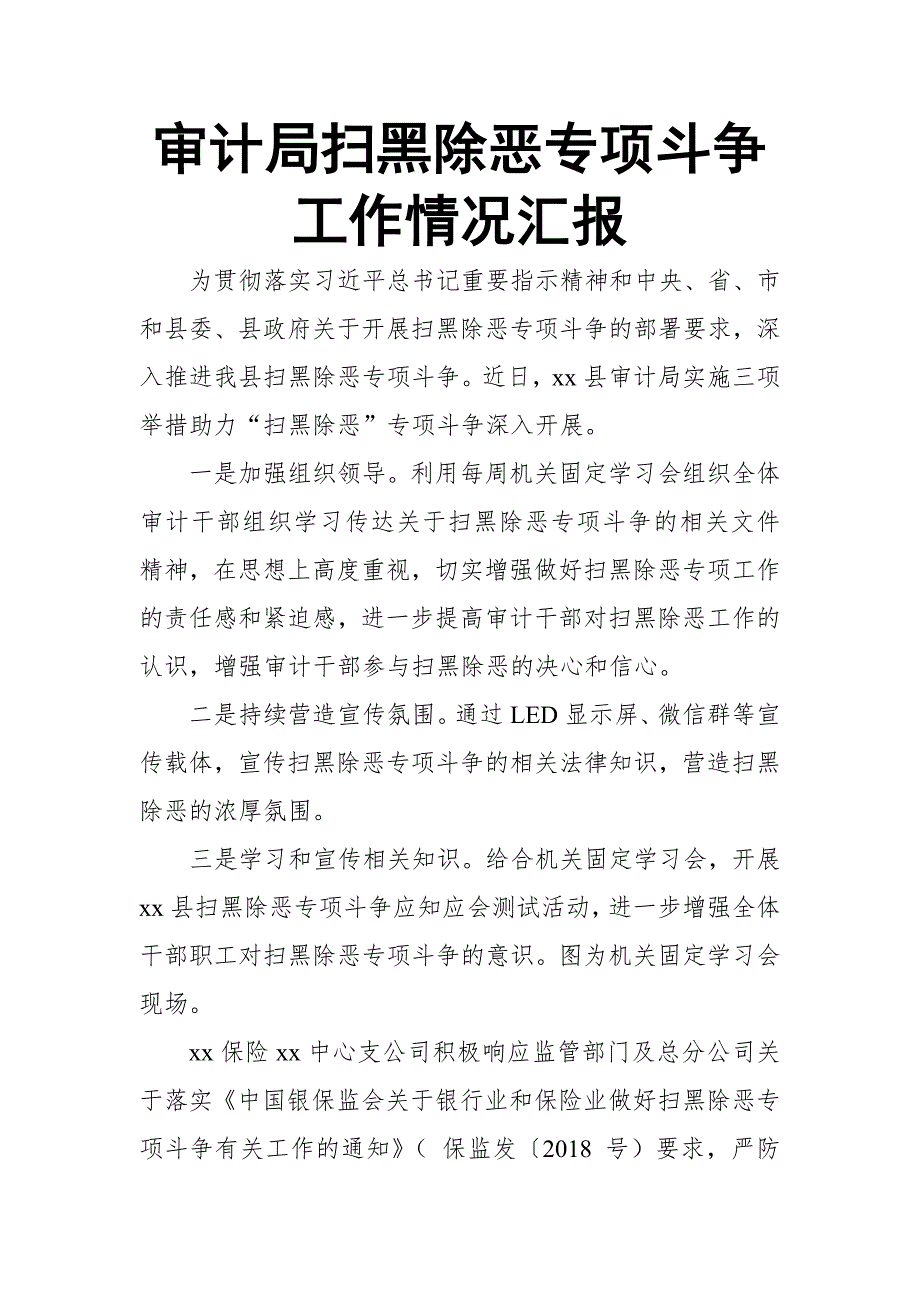 审计局扫黑除恶专项斗争工作情况汇报.doc_第1页