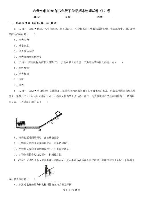 六盘水市2020年八年级下学期期末物理试卷I卷.doc