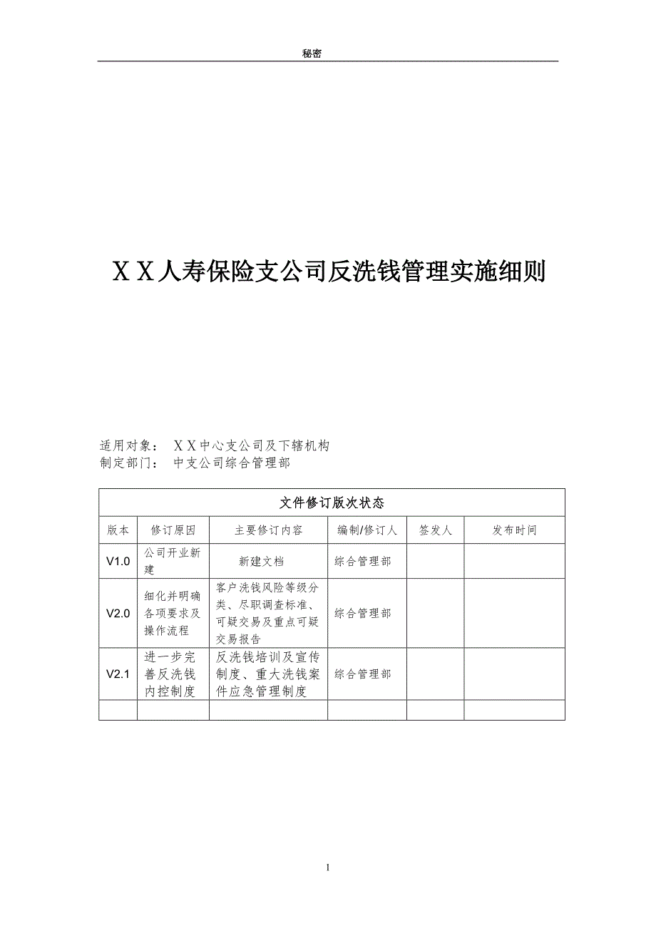 人寿保险支公司反洗钱管理实施细则.doc_第1页