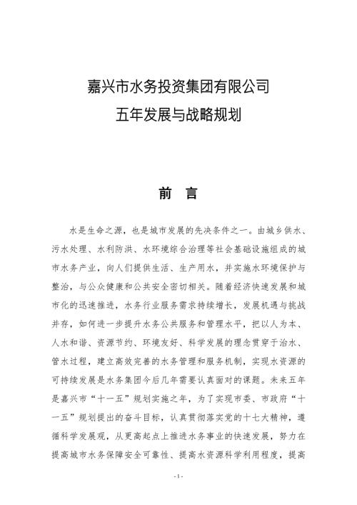 嘉兴市水务投资集团有限公司五年发展与战略规划.doc