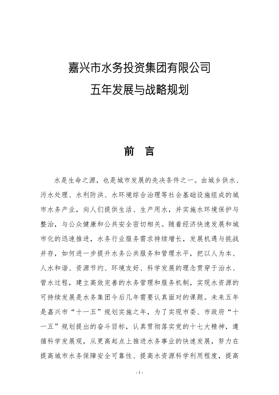 嘉兴市水务投资集团有限公司五年发展与战略规划.doc_第1页