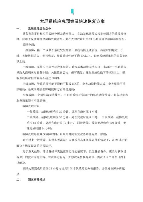 大屏系统应急预案及快速恢复方案.docx