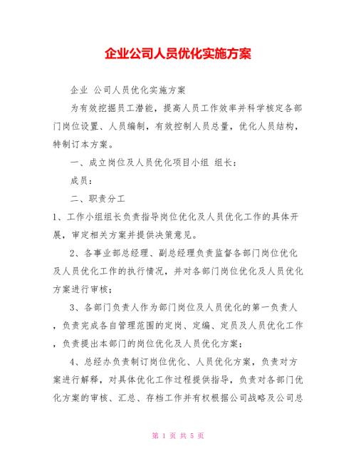 企业公司人员优化实施方案.doc