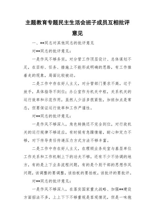 专题民主生活会班子成员互相批评意见.doc