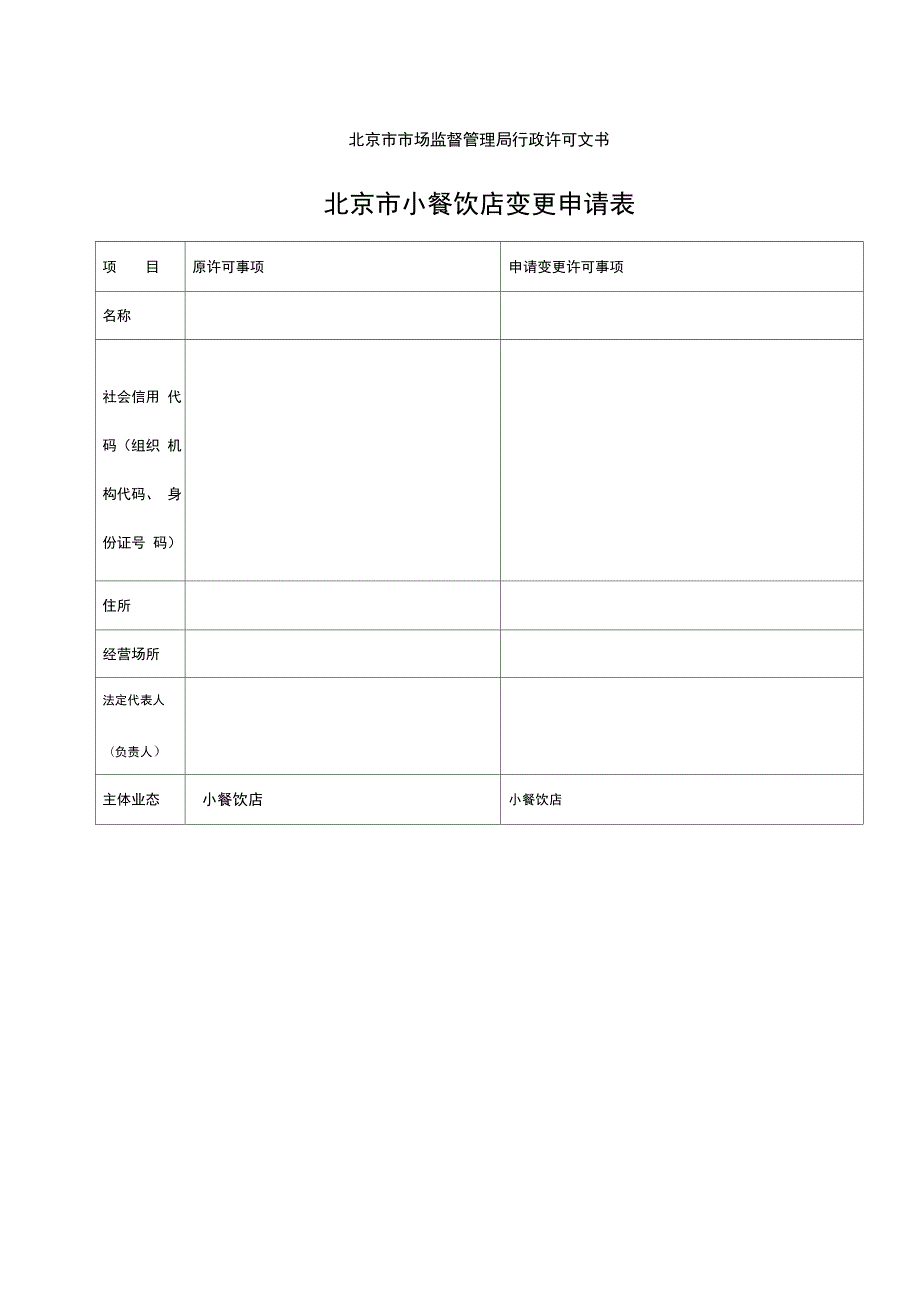 北京市小餐饮店变更申请表.doc_第1页