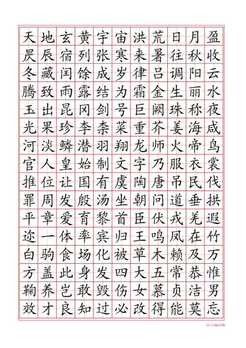 千字文正楷田字格字帖.doc