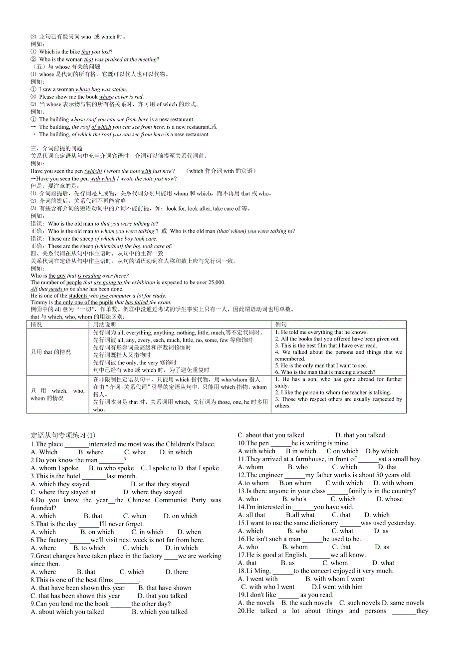 定语从句归纳及专项练习题.doc_第2页