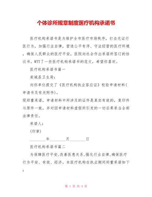 个体诊所规章制度医疗机构承诺书.doc