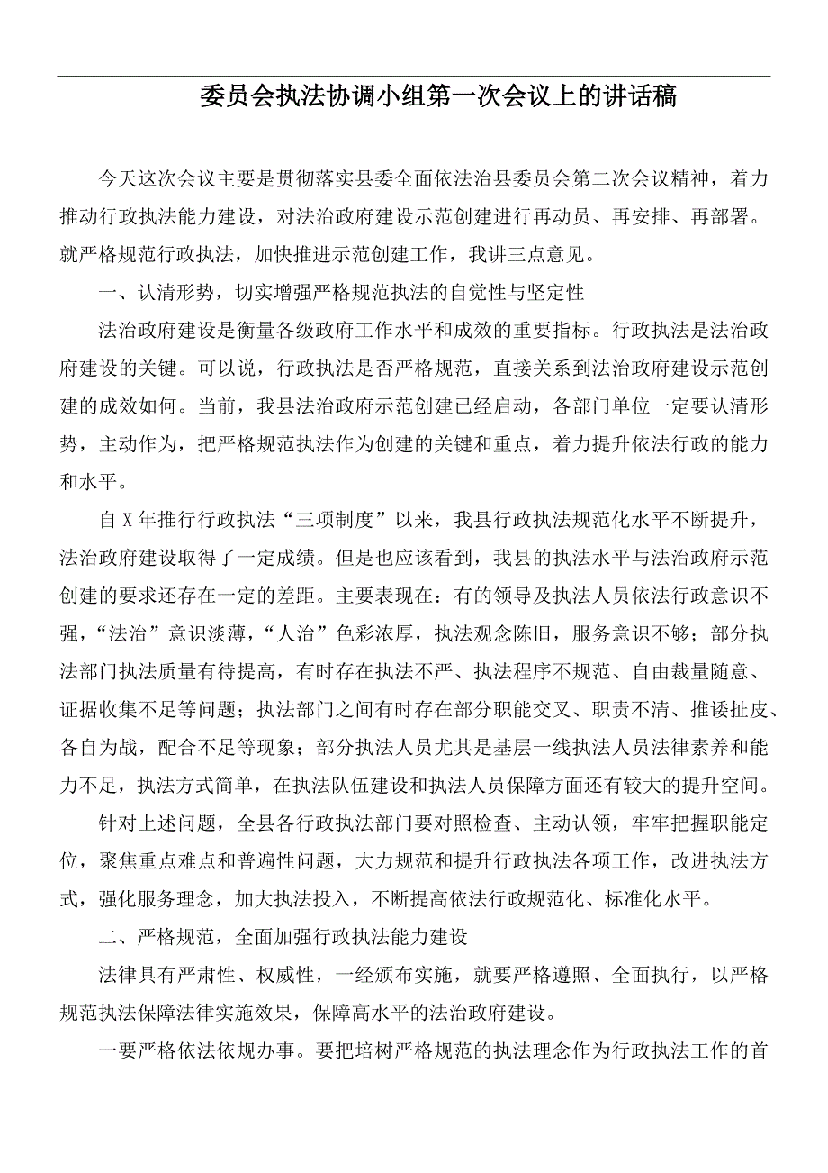 委员会执法协调小组第一次会议上的讲话稿.docx_第1页