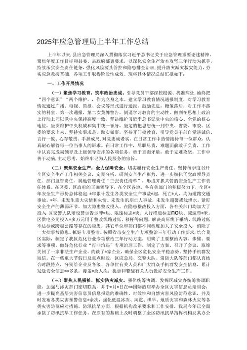2025年应急管理局上半年工作总结.docx