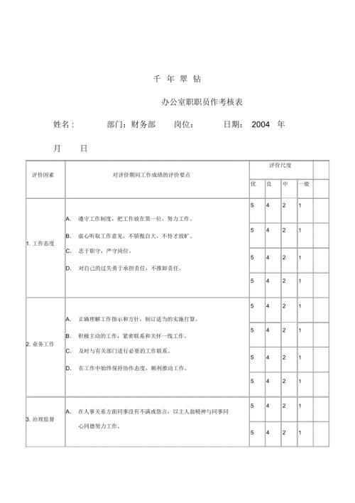 公司办公室员工工作考核表.docx