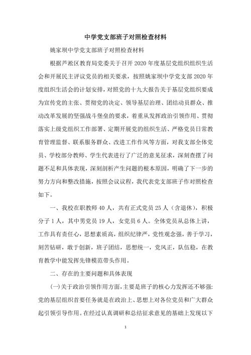 中学党支部班子对照检查材料.docx