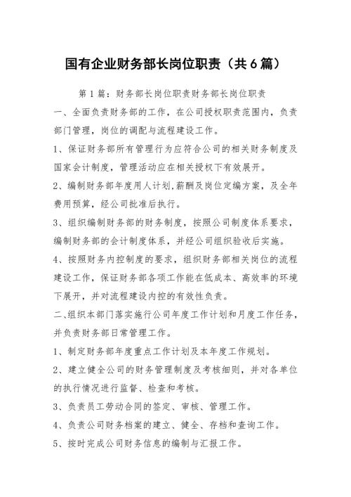 国有企业财务部长岗位职责共6篇.docx