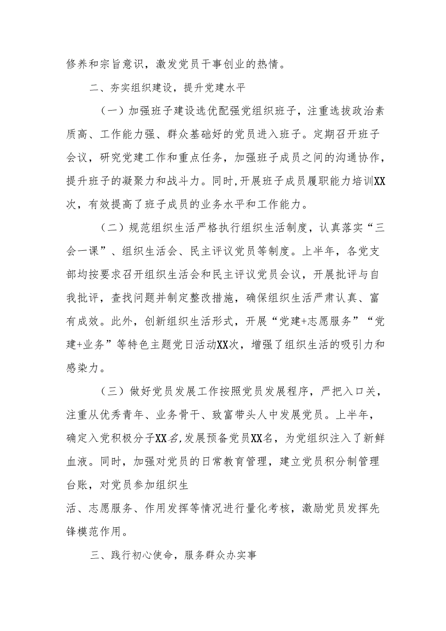 2025年上半年党建工作总结及下半年工作计划（合计3份）.docx_第2页