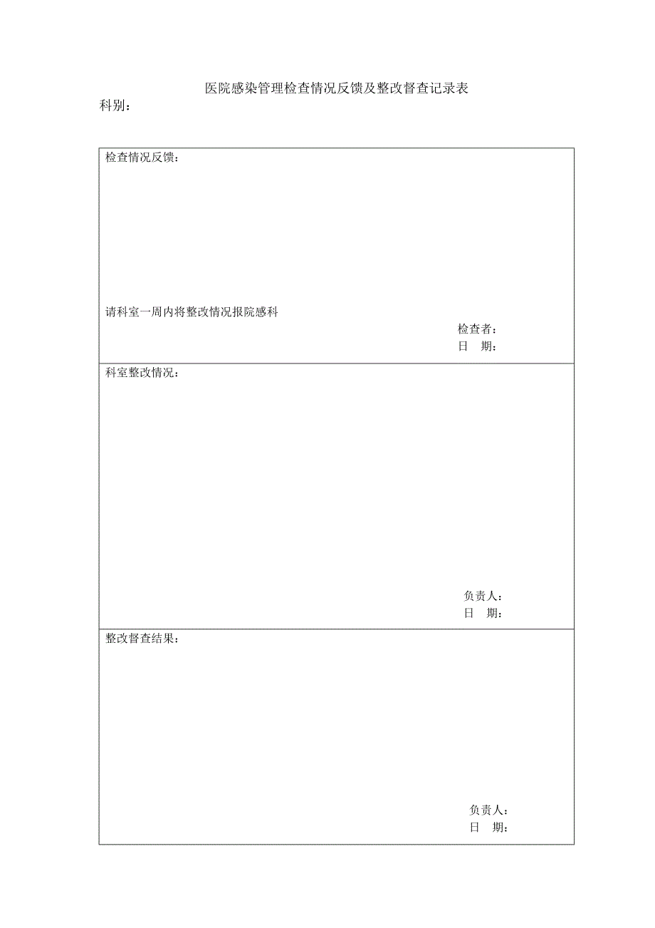 医院感染管理检查情况反馈及整改督查记录表.doc_第1页
