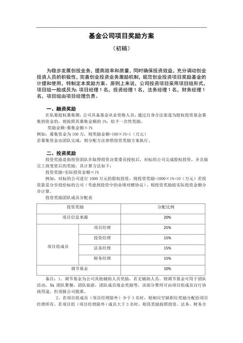 基金公司项目奖励方案初稿.doc