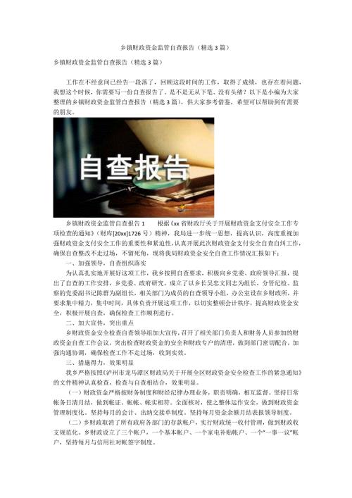乡镇财政资金监管自查报告精选3篇.docx