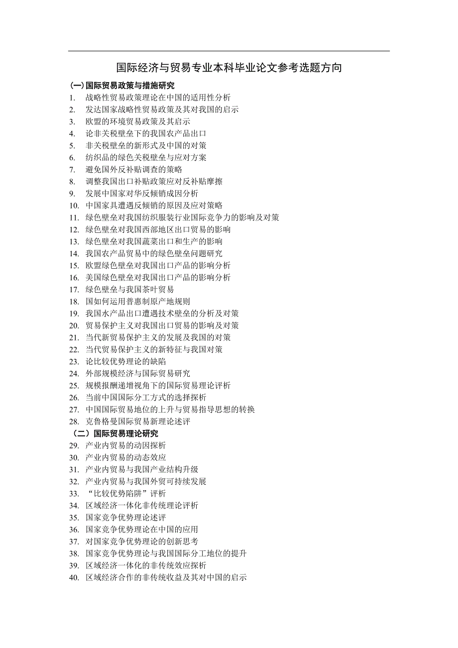 国际经济与贸易专业本科毕业论文参考选题方向.doc_第1页