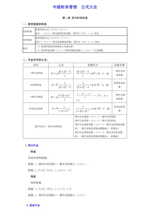中级财务管理公式大全.doc