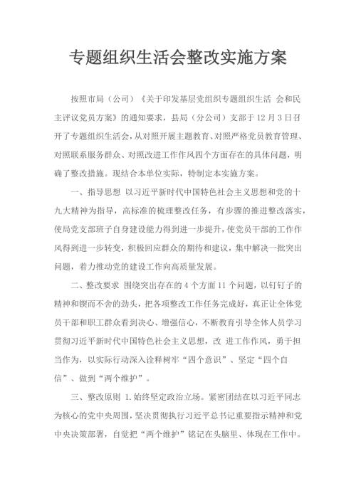 专题组织生活会整改实施方案.docx