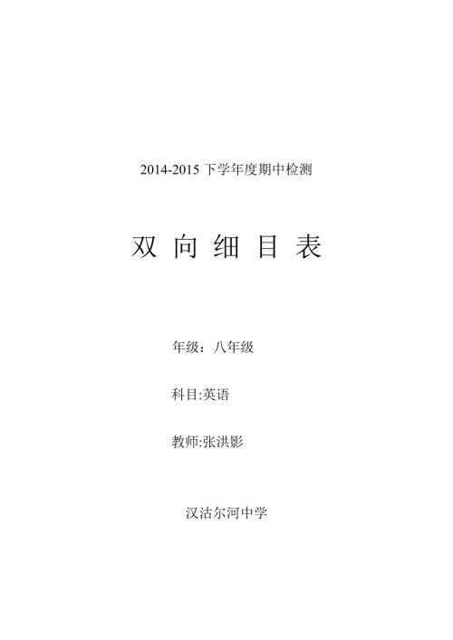 八年级下册英语第一次月考检测双向细目表.doc